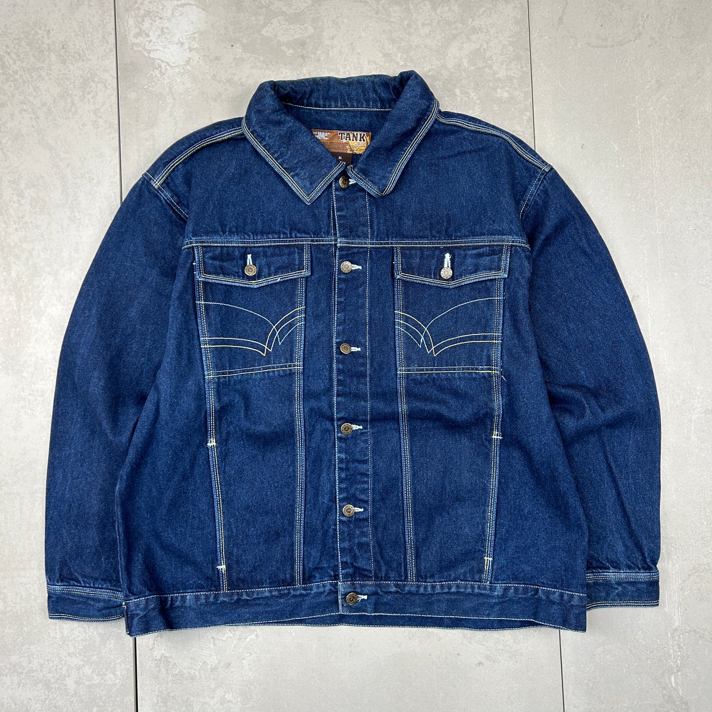 Vintage Tank Jeans Hip Hop Contrast Stitch Baggy Denim Jacket - XL