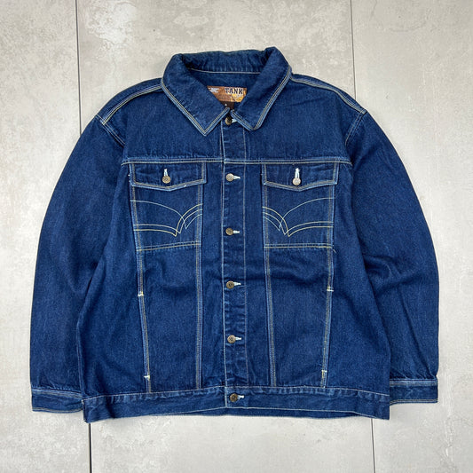Vintage Tank Jeans Hip Hop Contrast Stitch Baggy Denim Jacket - XL