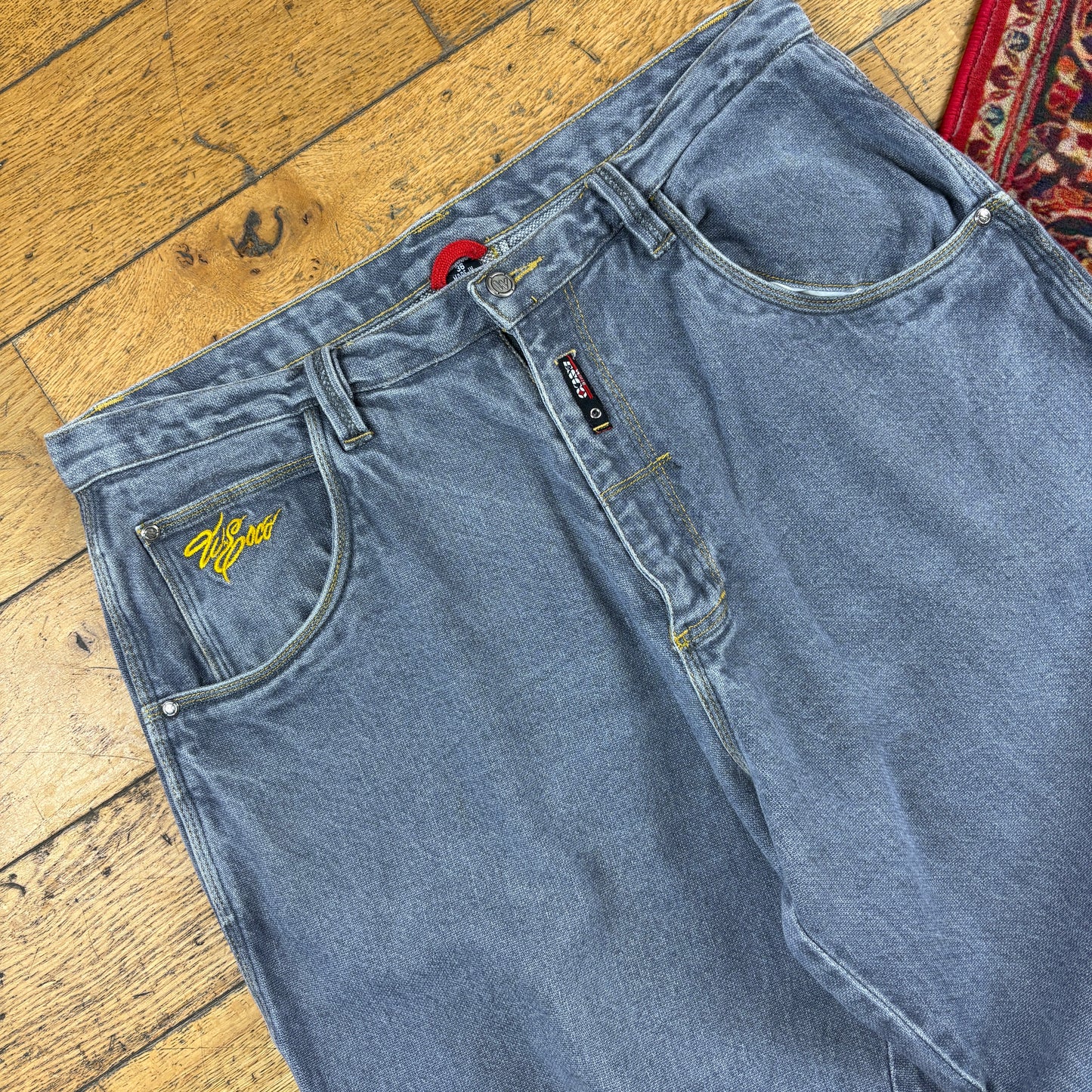 Vintage Willies Grey Carpenter Embroidered Y2K Hip Hop Baggy Jeans - 38