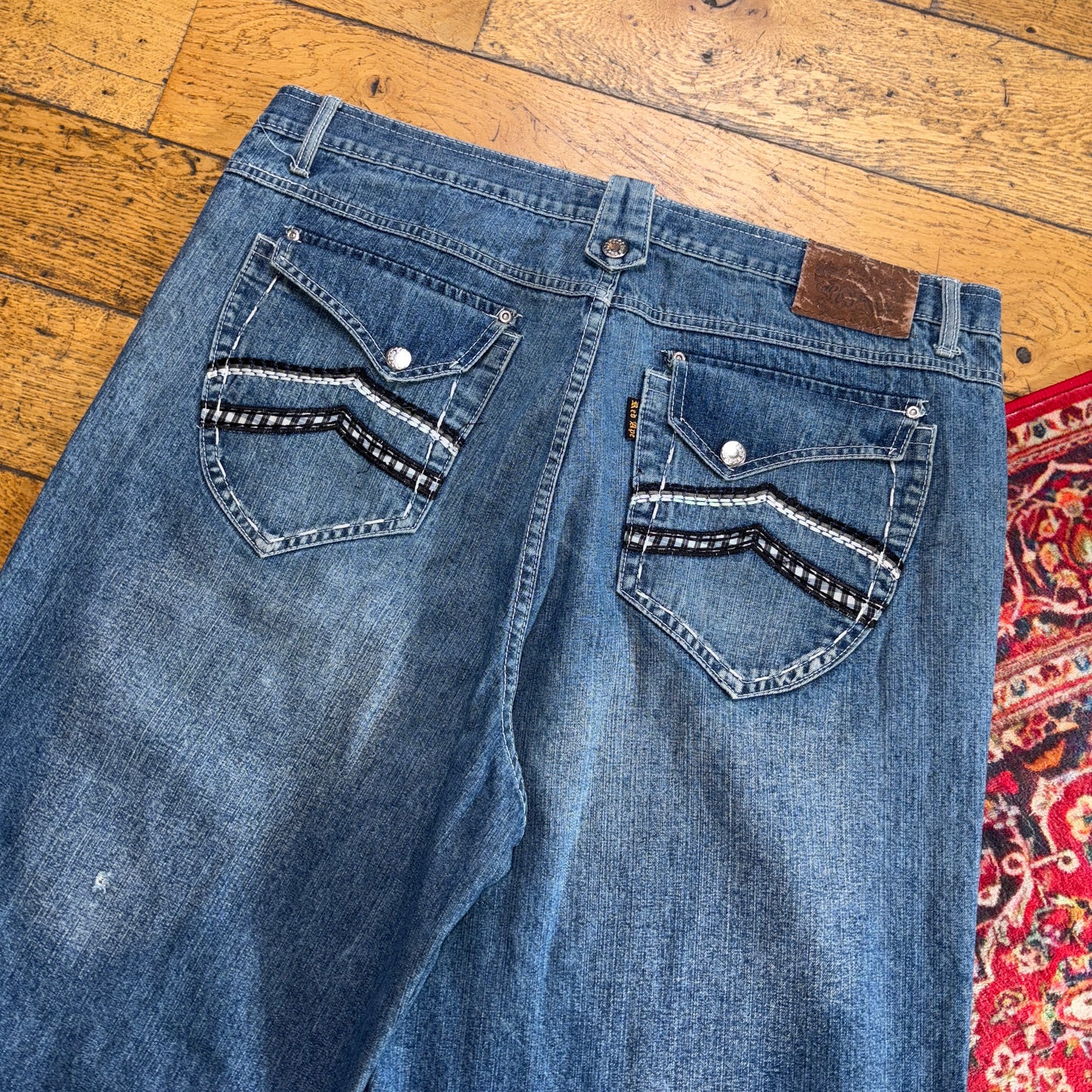 Vintage Red Ape Embroidered Hip Hop Blue Baggy Shorts Jorts - 40