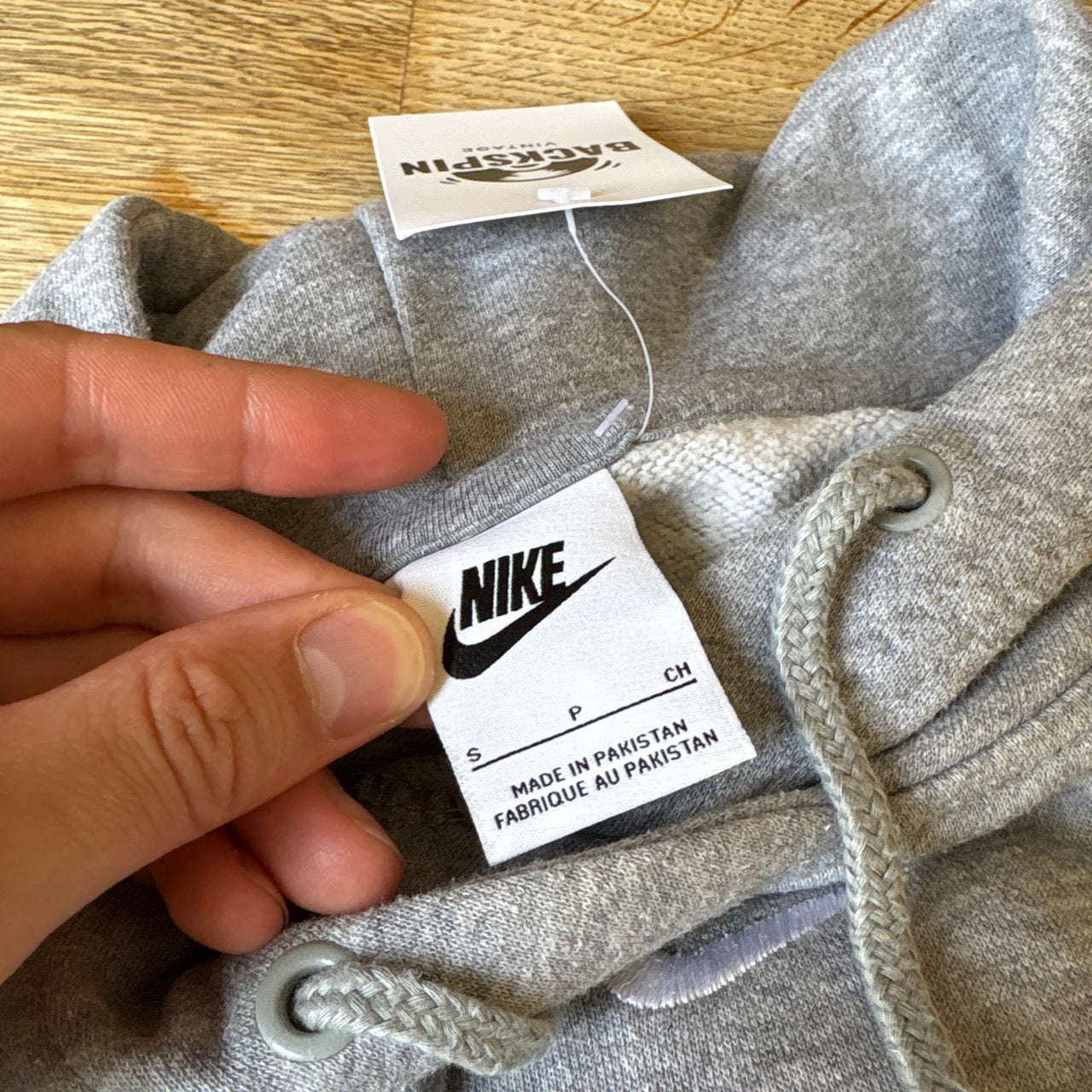 Vintage Nike Centre Swoosh Grey Hoodie Sweatshirt - S