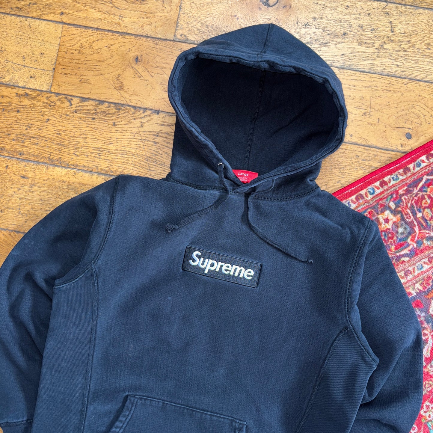 Vintage Supreme Black Box Logo Hoodie Embroidered Sweatshirt - S