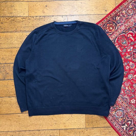 Vintage Nautica Navy Blue Embroidered Knit Jumper - 2XL