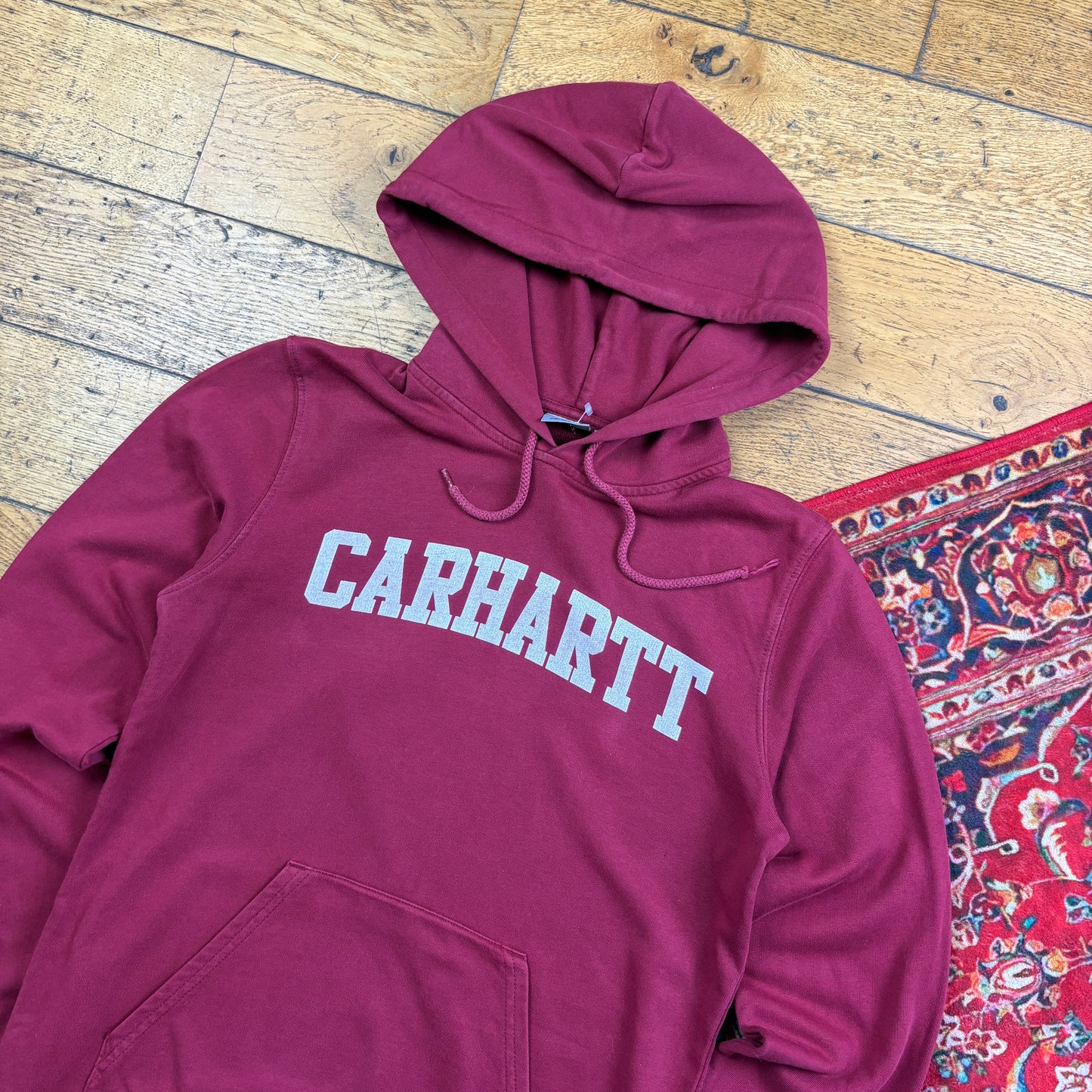 Vintage Carhartt Burgundy Red Spellout Hoodie Sweatshirt - XS