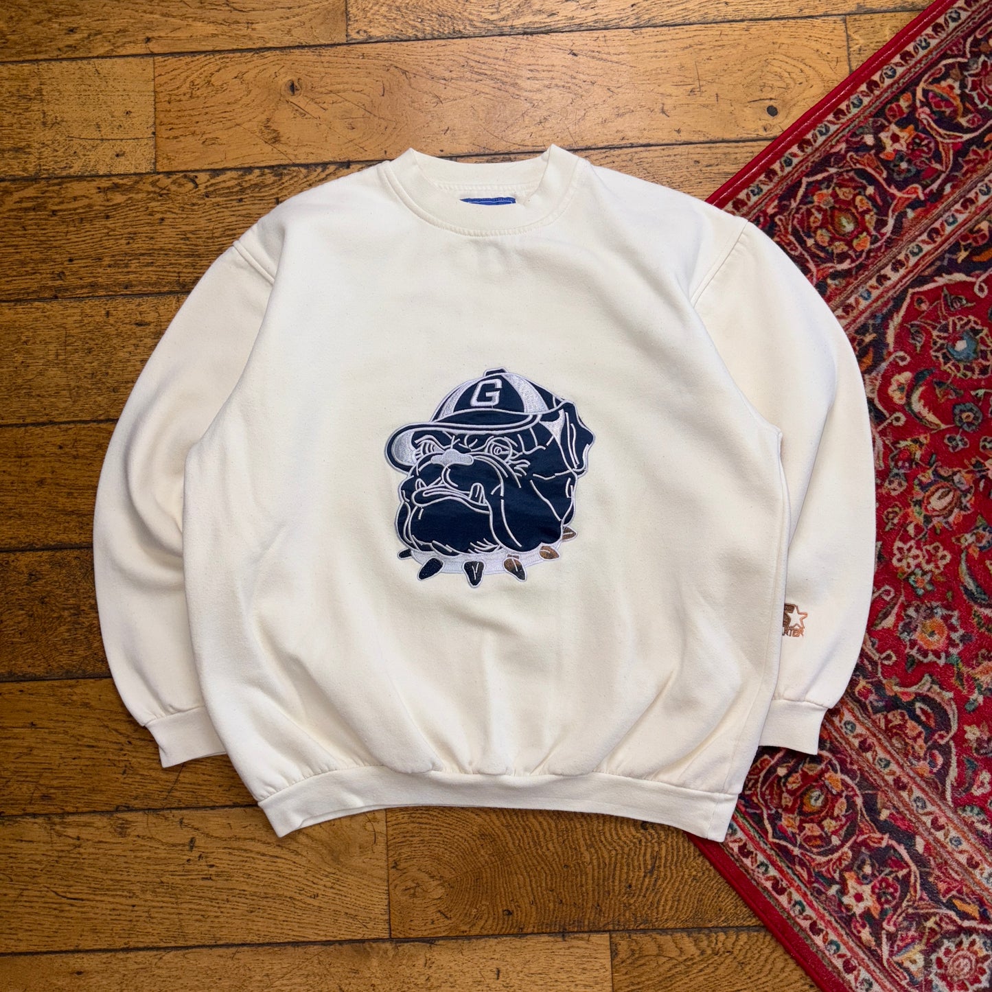 Vintage 90s Starter Georgia Bulldogs Embroidered Cream White Boxy Sweatshirt - M