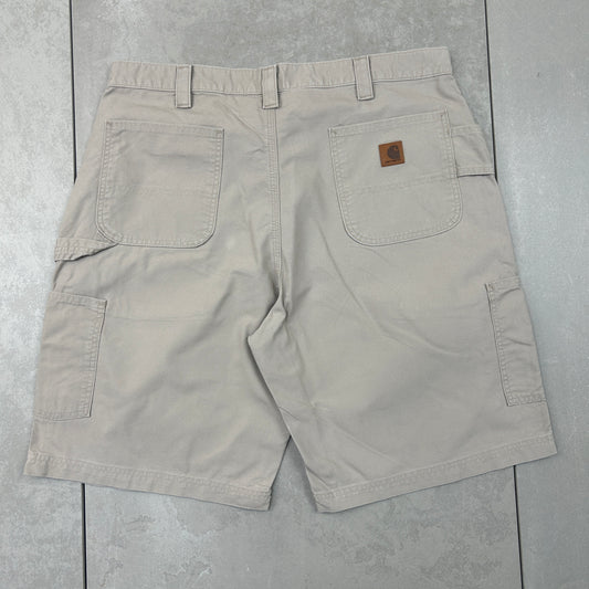 Vintage Carhartt Workwear Baggy Cream Brown Carpenter Shorts - 38