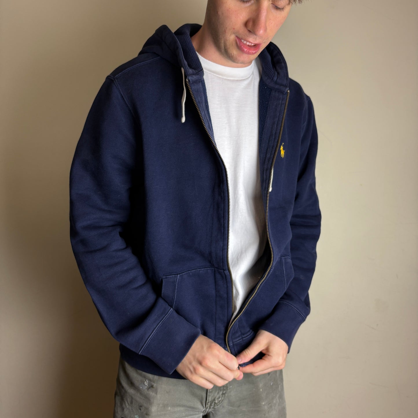 Vintage Ralph Lauren Navy Blue Zip Hoodie Embroidered Sweatshirt - XL