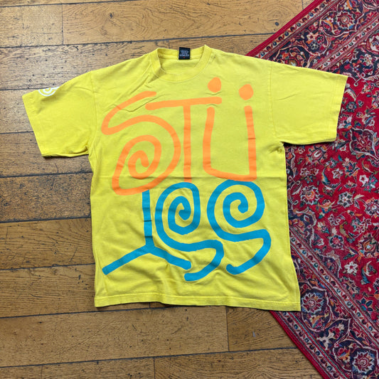Vintage Stussy Yellow Graphic T-Shirt - M