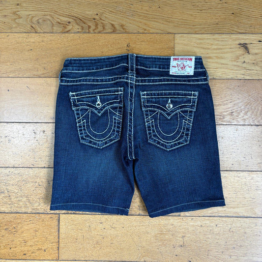 Vintage True Religion Womens Blue Embroidered Y2K Shorts Jorts - Size 8/10