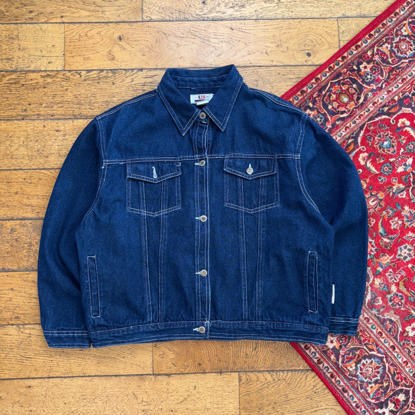 Vintage Blue Boxy Cropped Hip Hop Denim Trucker Jacket - M