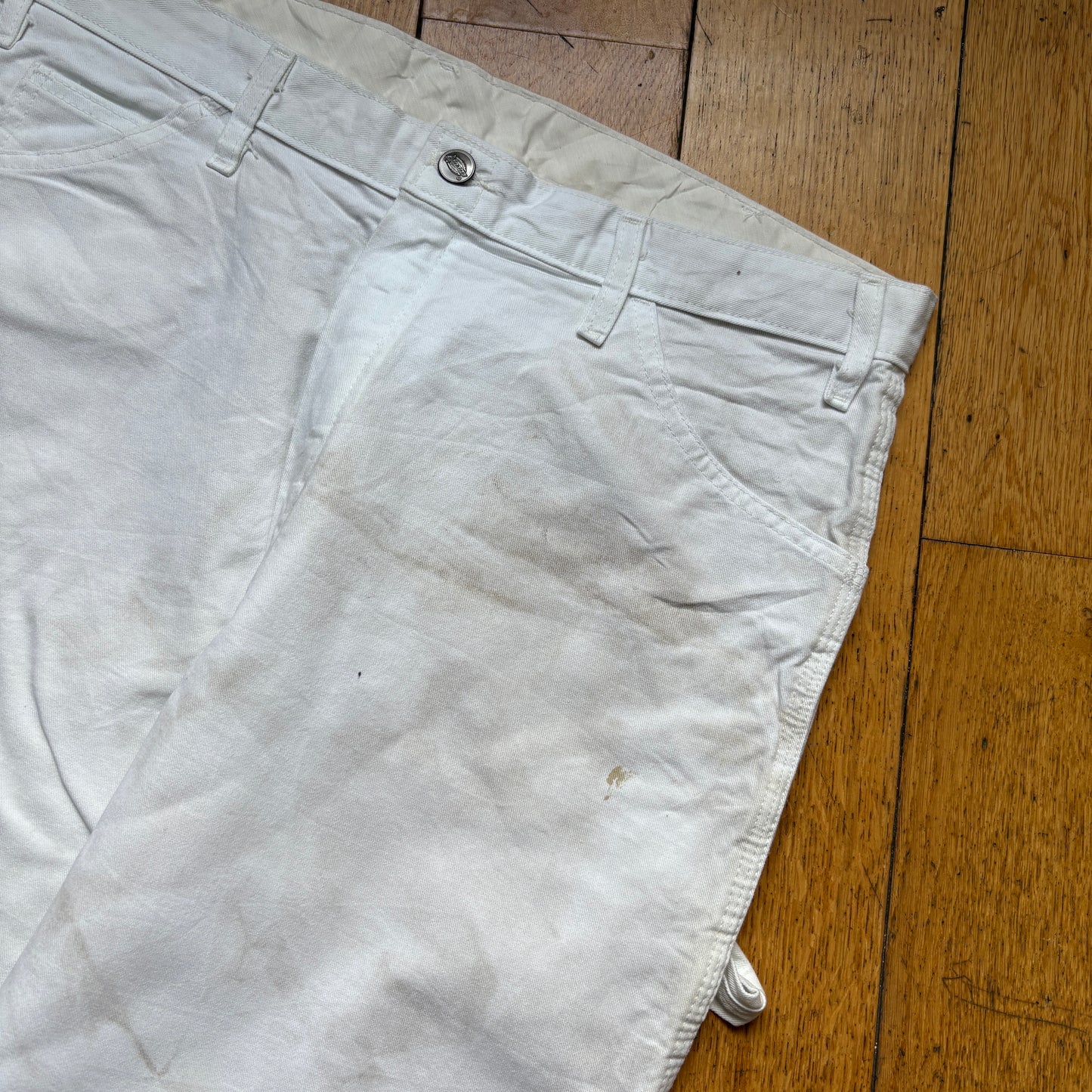 Vintage Dickies Workwear Carpenter White Baggy Trousers - 36