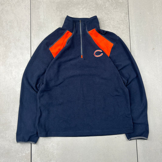 Vintage Chicago Bears NFL Embroidered Navy Fleece Quarter Zip Jumper - M