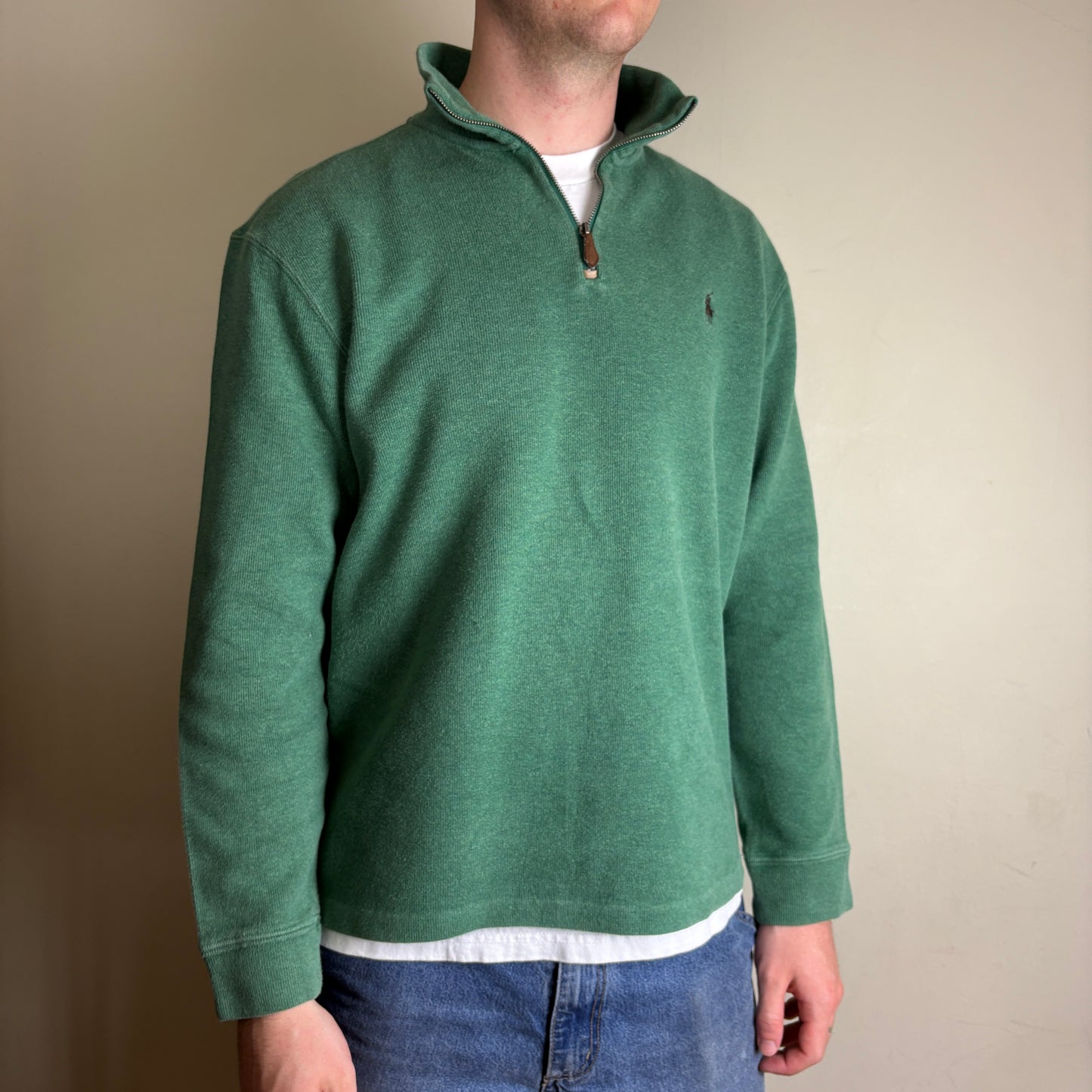 Vintage Ralph Lauren Green Embroidered Quarter Zip Sweatshirt - L
