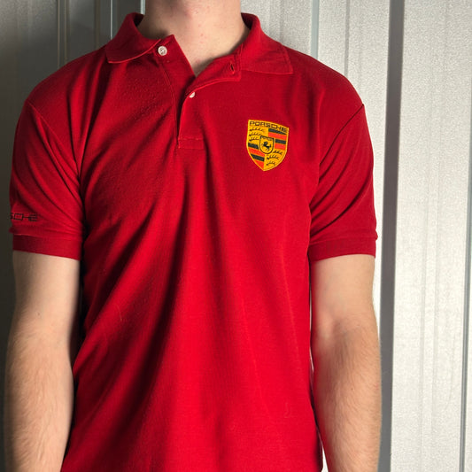 Vintage Porsche Red Embroidered Polo Shirt - M