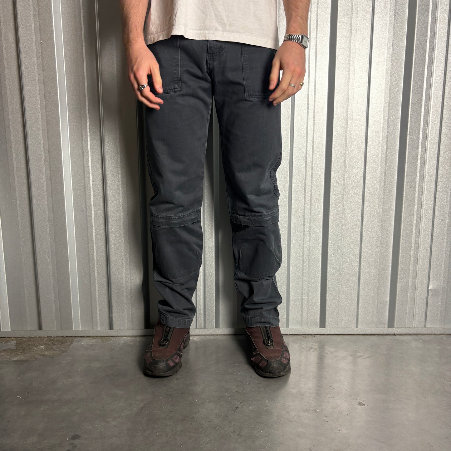 Vintage Navy Grey Cargo Fatigue Y2K Straight Jeans - 32L