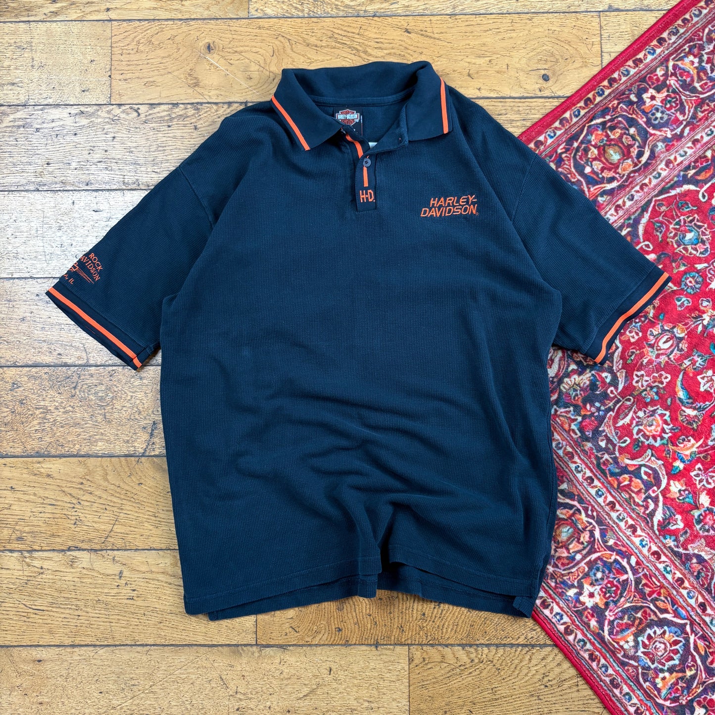 Vintage Harley Davidson Black Embroidered Polo T-Shirt - L