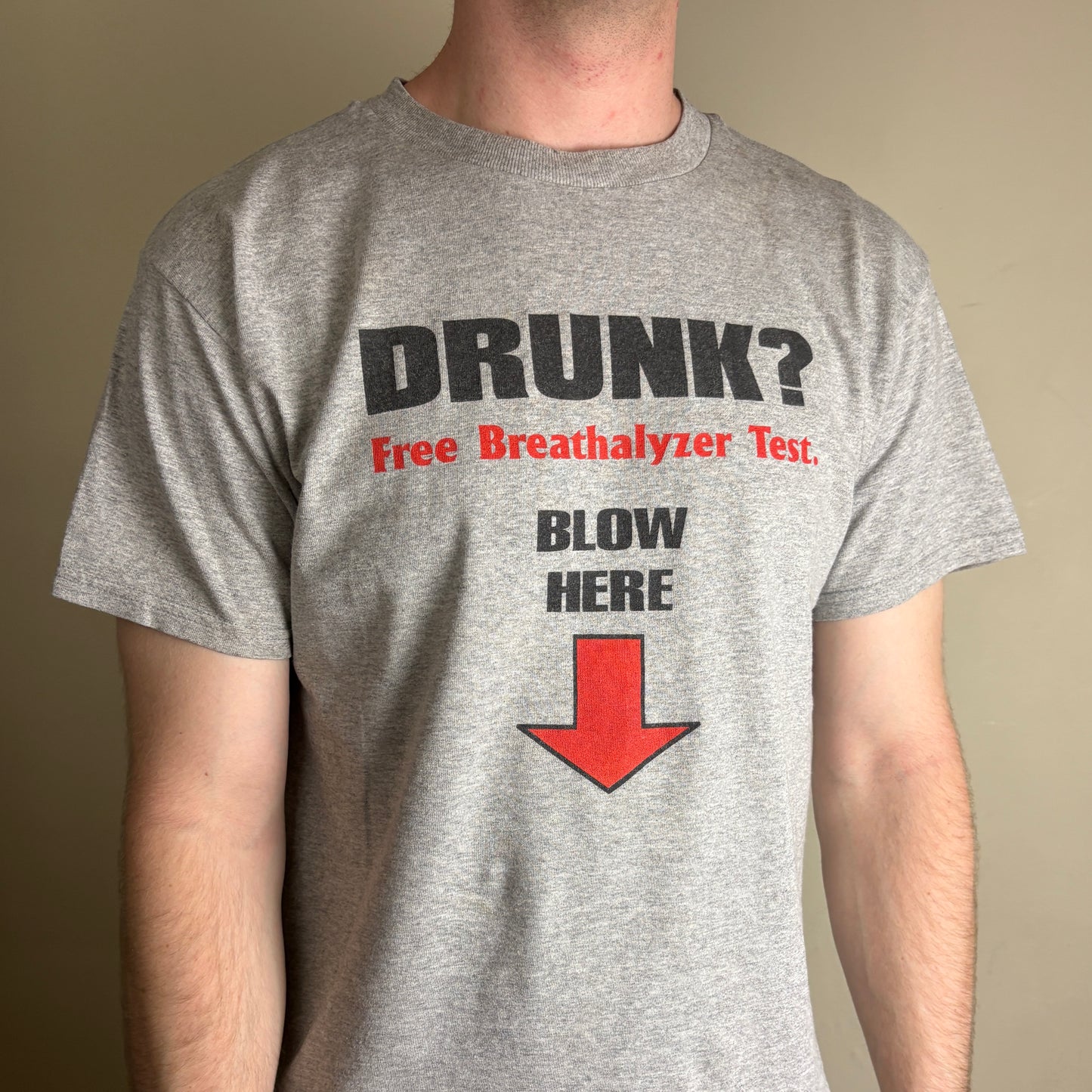 Vintage Funny Slogan Beer Grey Graphic T-Shirt - M