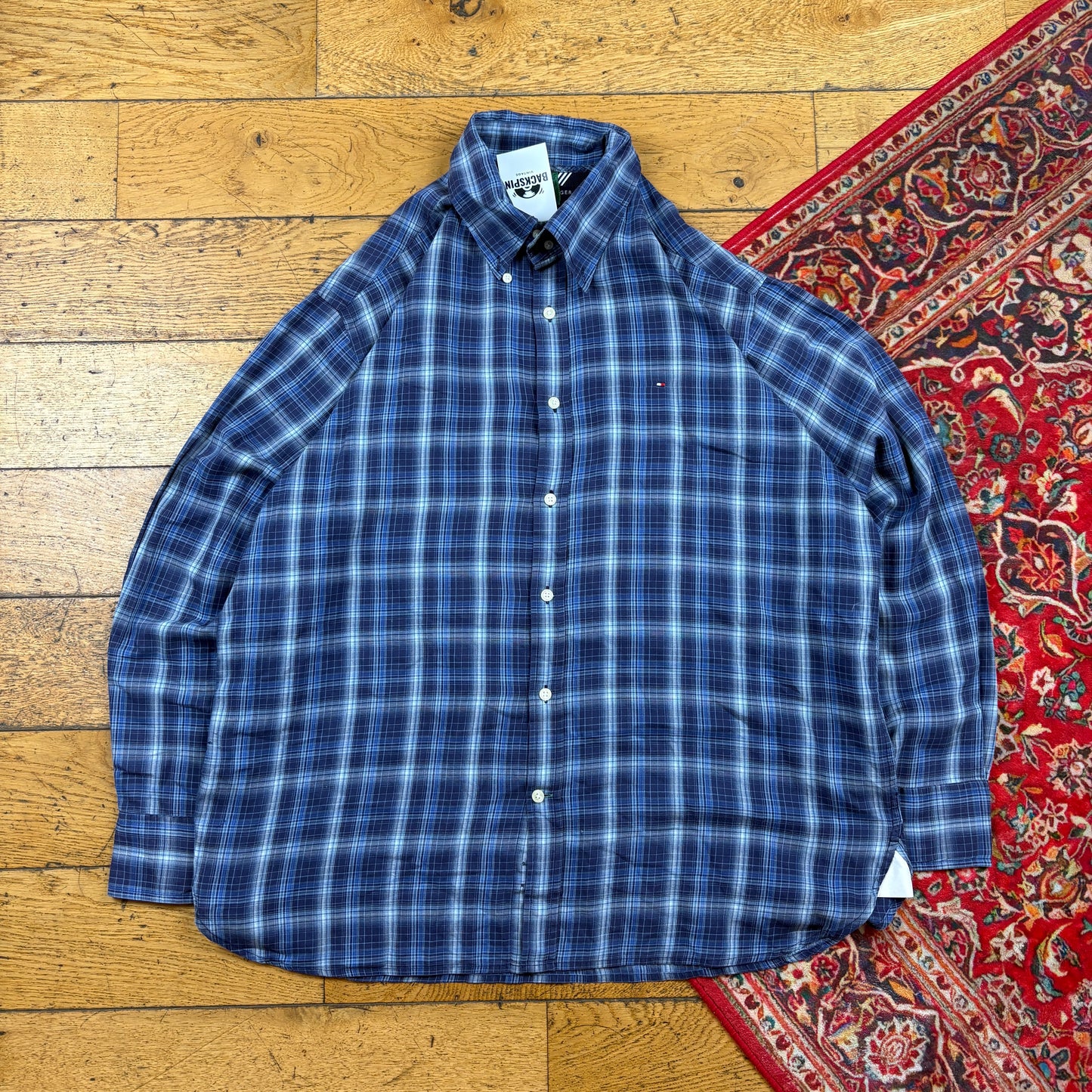 Vintage Tommy Hilfiger Blue Check Embroidered Shirt - XL