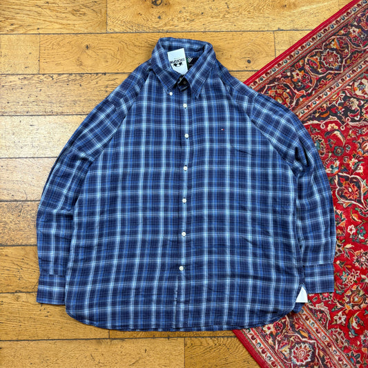 Vintage Tommy Hilfiger Blue Check Embroidered Shirt - XL