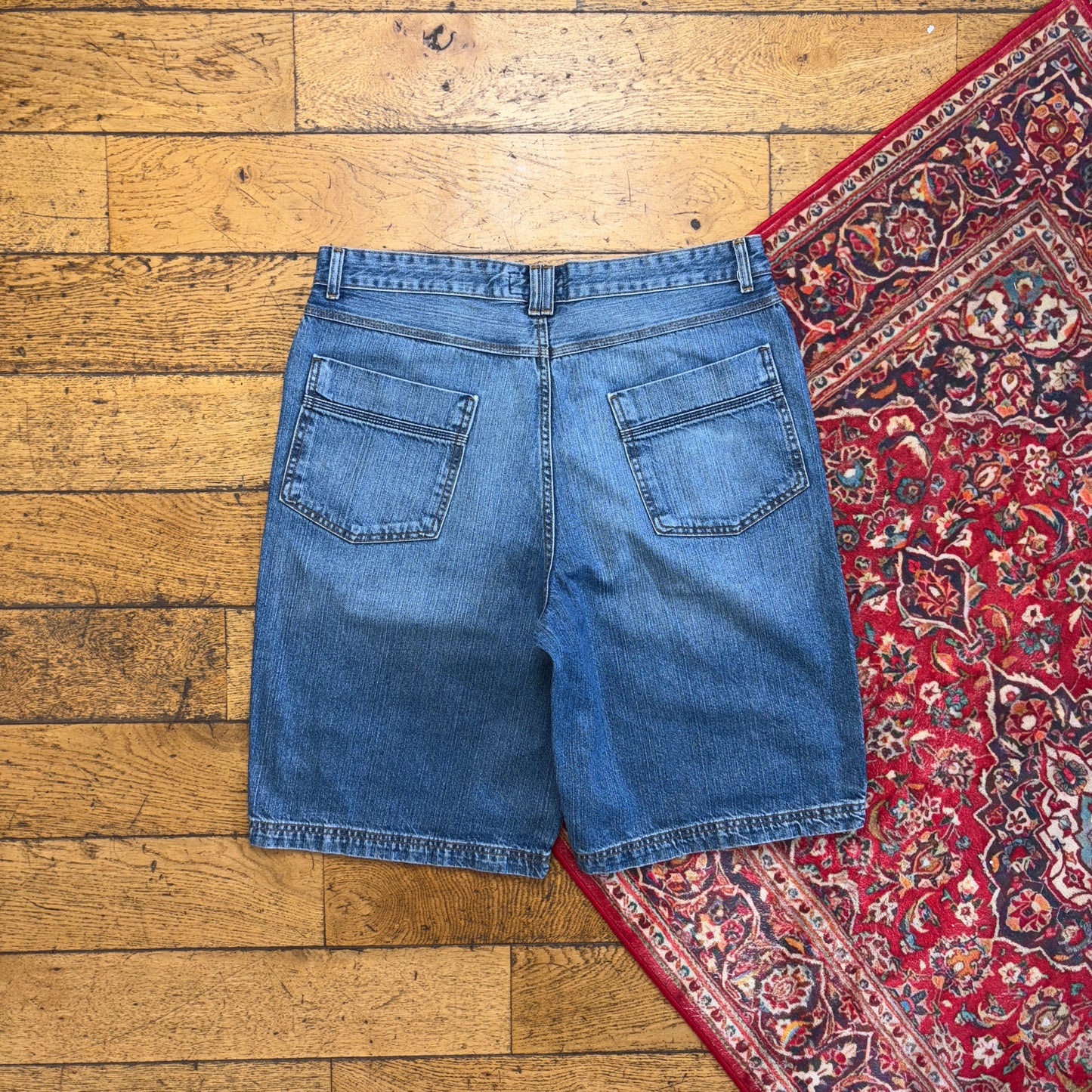Vintage Embroidered Hip Hop Baggy Blue Shorts Jorts - 38