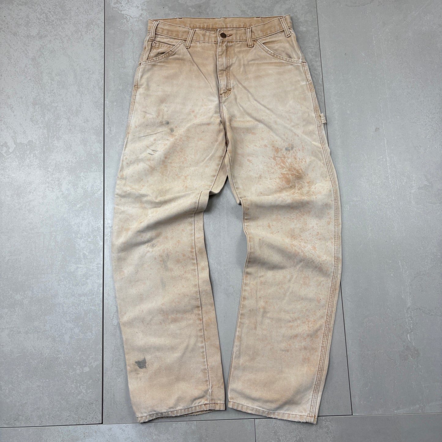 Vintage Dickies Workwear Cream Brown Carpenter Baggy Trousers - 32