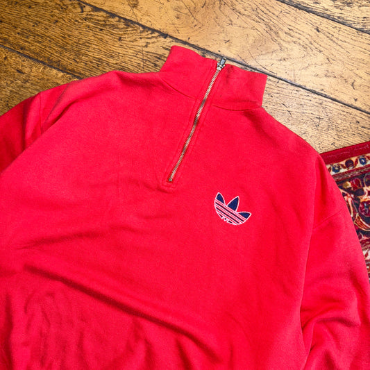 Vintage 90s Adidas Red Quarter Zip Embroidered Sweatshirt - M