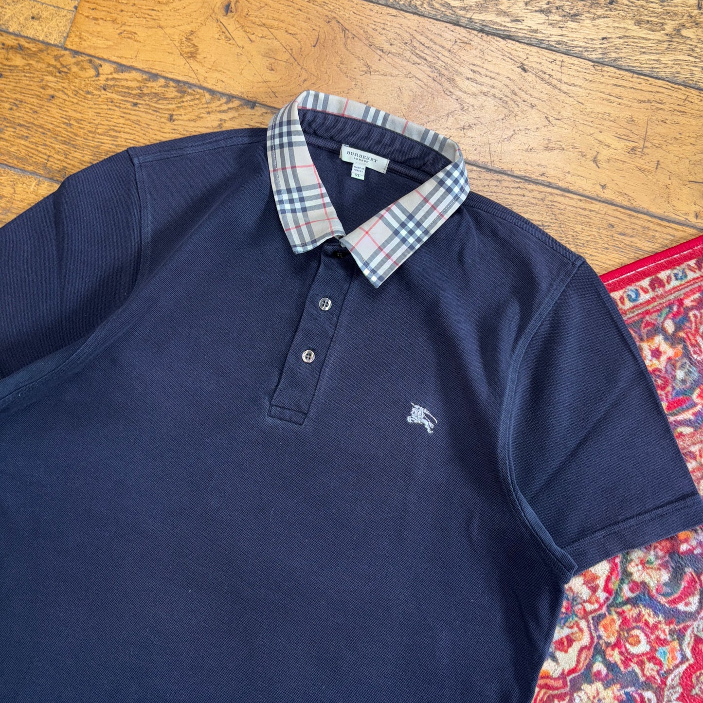 Vintage Burberry Navy Nova Cheq Polo Shirt - M