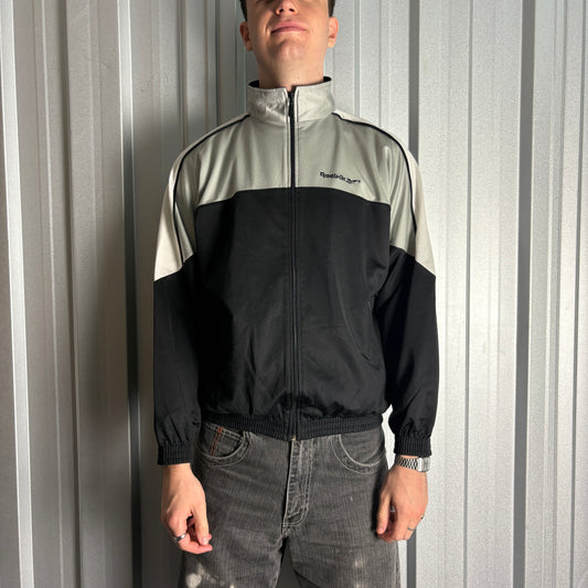 Vintage Reebok 00s Y2K Grey Black Tracksuit Track Jacket - S