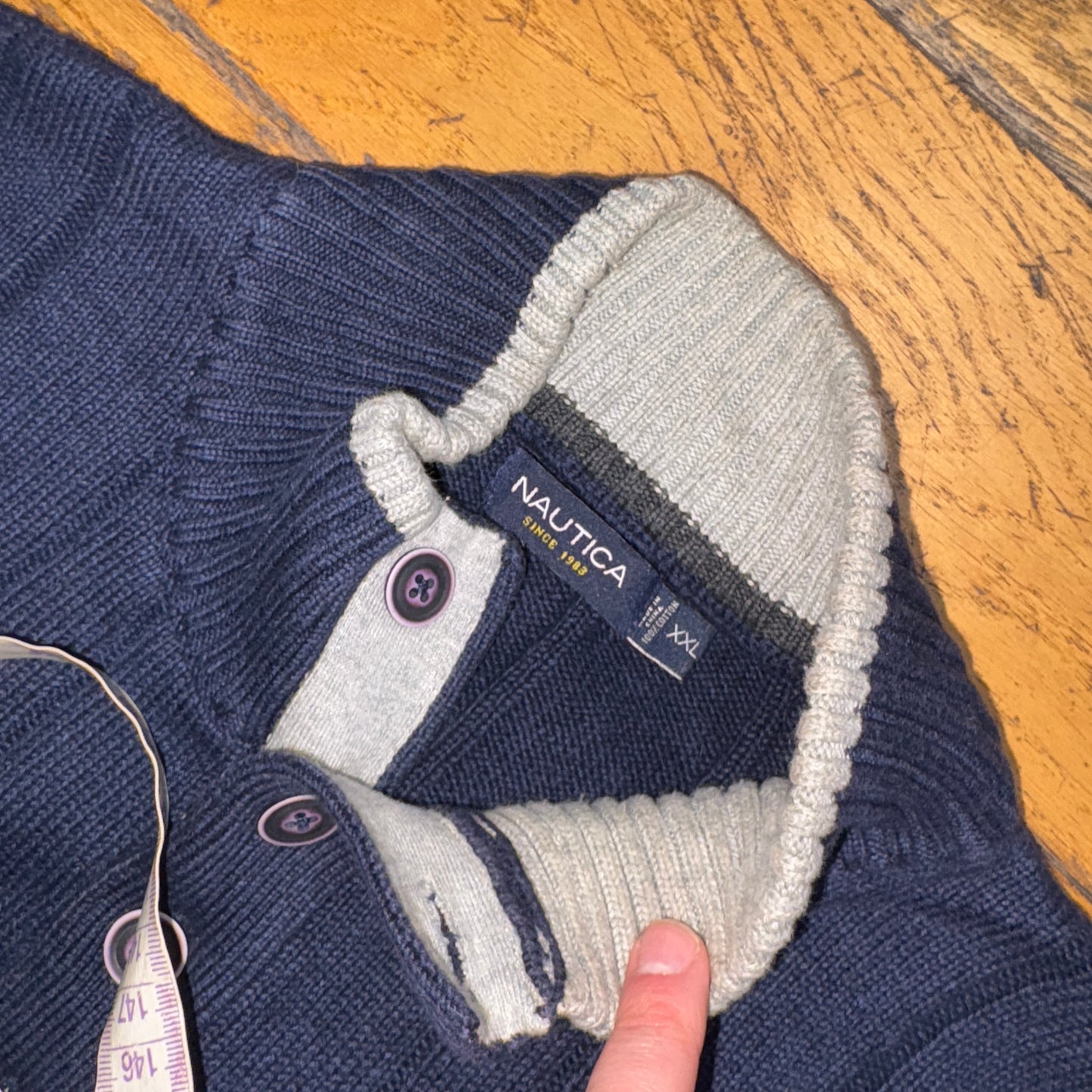 Vintage Nautica Navy Embroidered Knit Jumper - 2XL