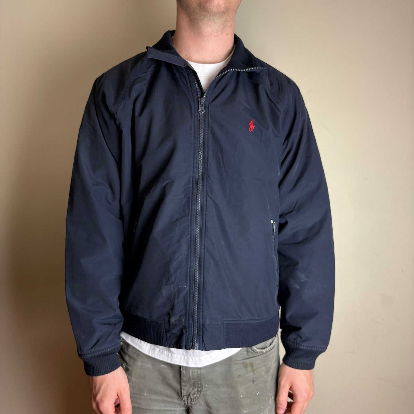 Vintage Ralph Lauren Navy Harrington Fleece Lined Zip Jacket - L