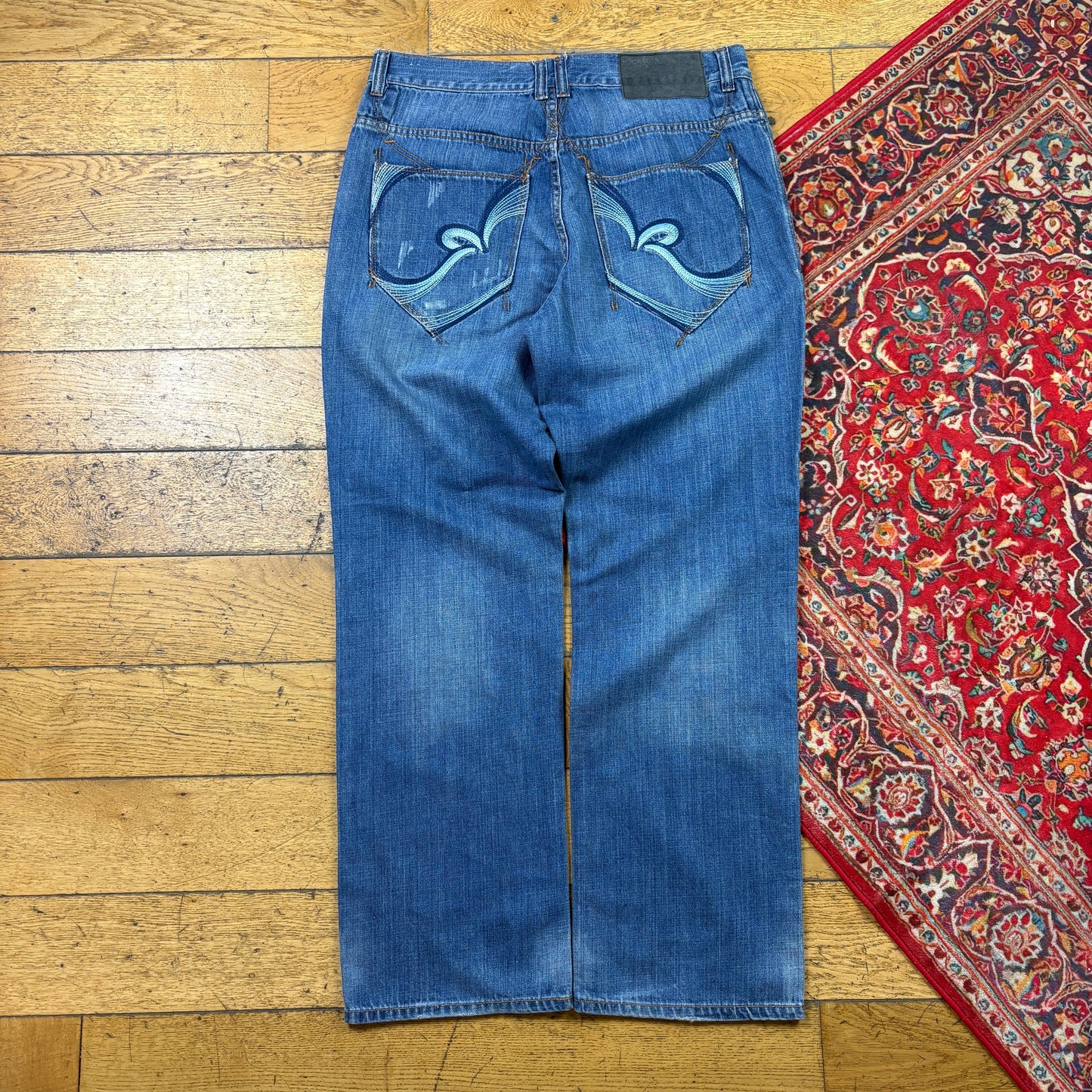 Vintage Rocawear Blue Embroidered Y2K Hip Hop Baggy Jeans - 36