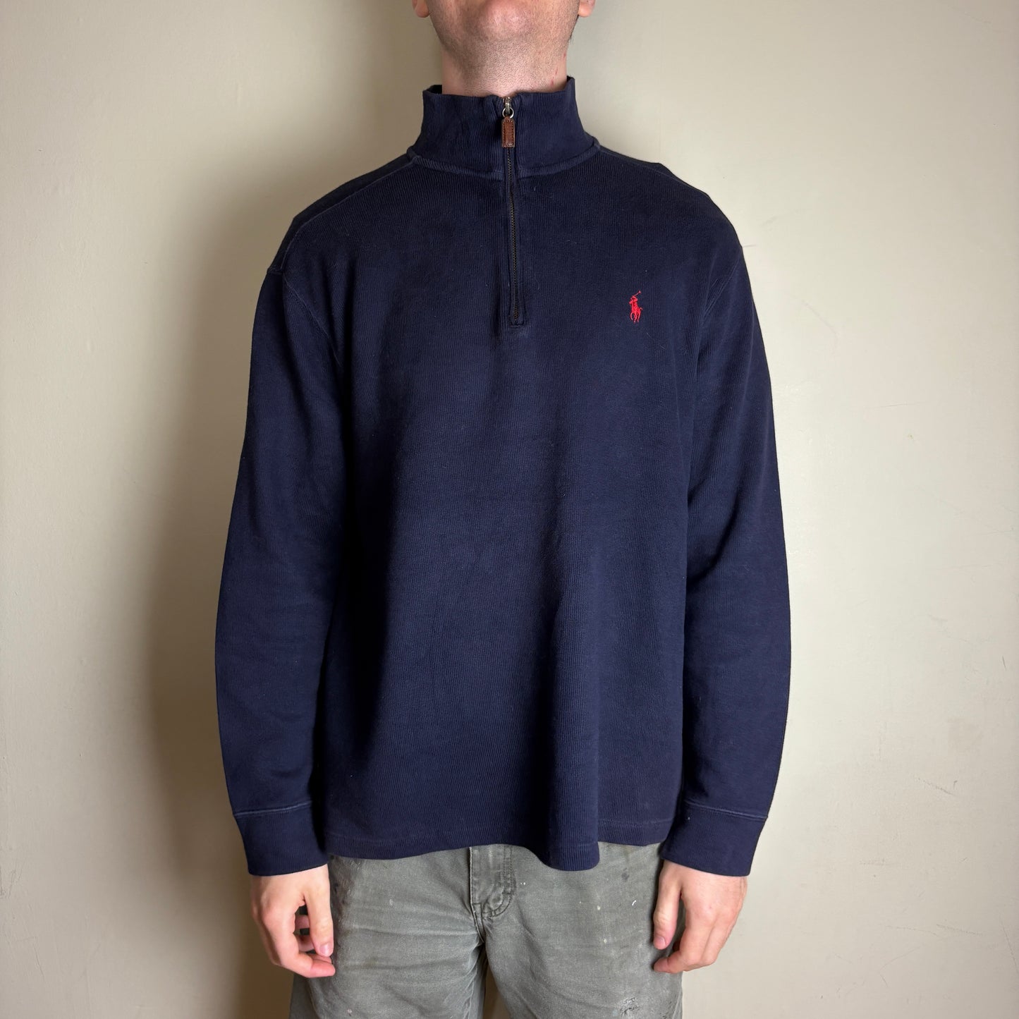 Vintage Ralph Lauren Navy Quarter Zip Knit Jumper - L