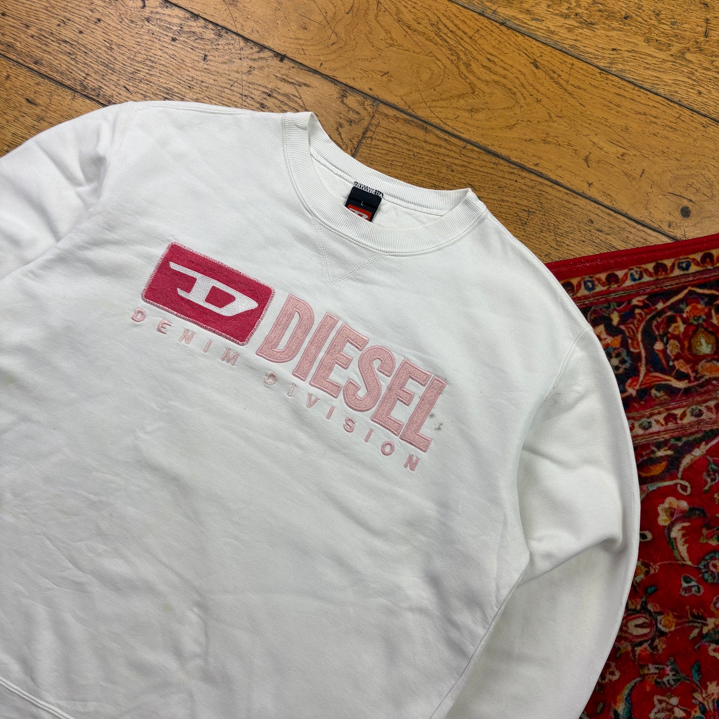 Vintage Diesel White Embroidered Sweatshirt - L