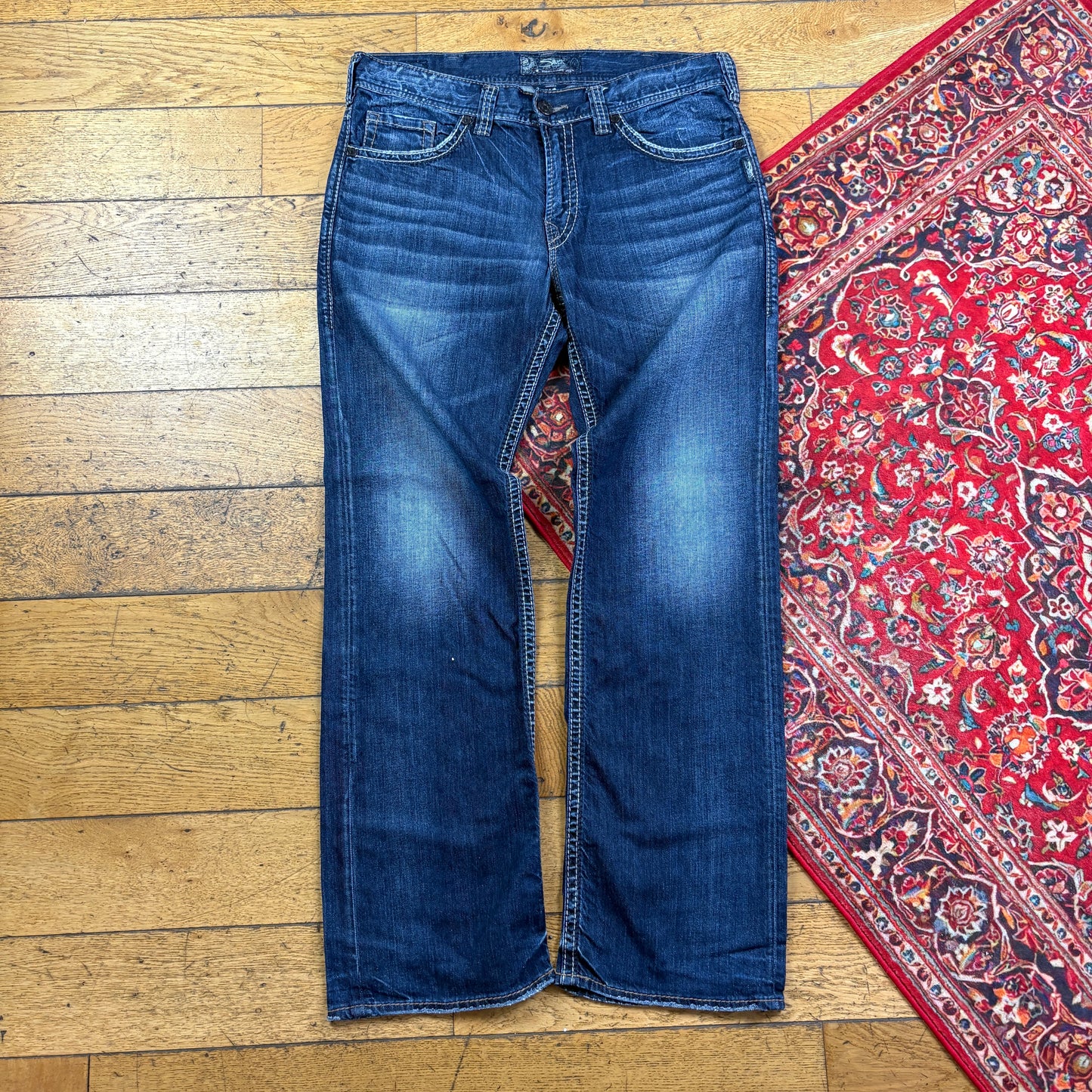 Vintage Silver Jeans Blue Embroidered Y2K Hip Hop Bootcut Jeans - 38