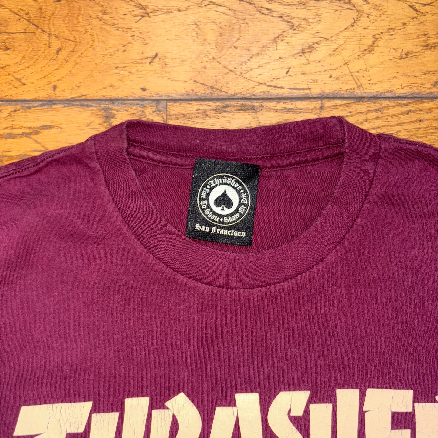Vintage Thrasher Burgundy Skate Graphic T-Shirt - XS