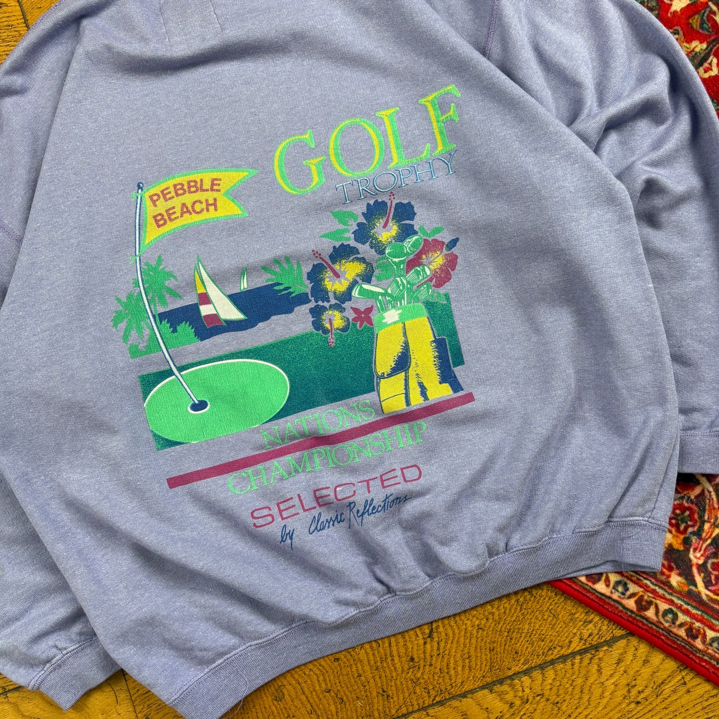 Vintage 90s Golf Purple Graphic Pebble Beach Sweatshirt - L