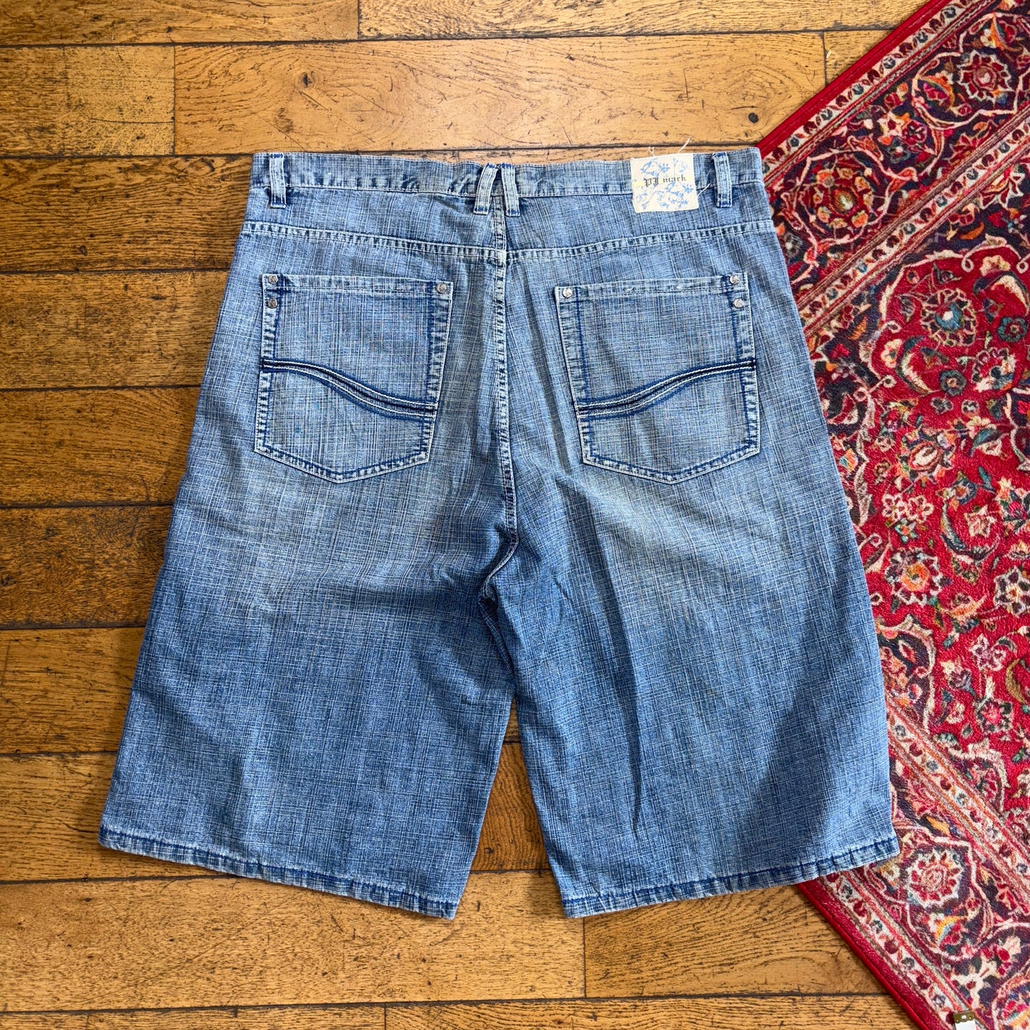 Vintage PJ Mark Blue Embroidered Y2K Hip Hop Baggy Jeans Shorts Jorts - 42