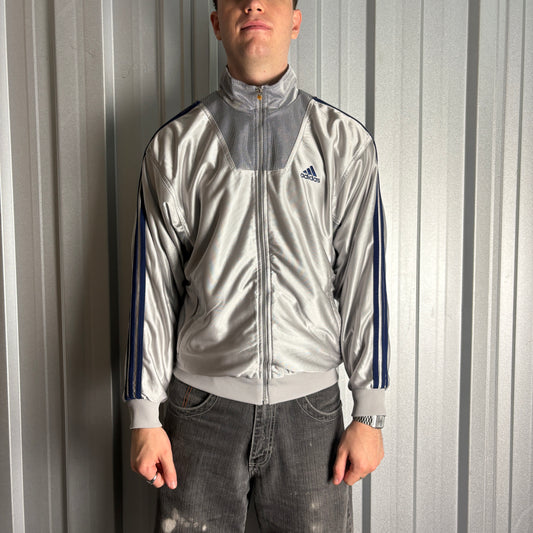 Vintage Adidas 90s Silver Grey Tracksuit Track Jacket - M