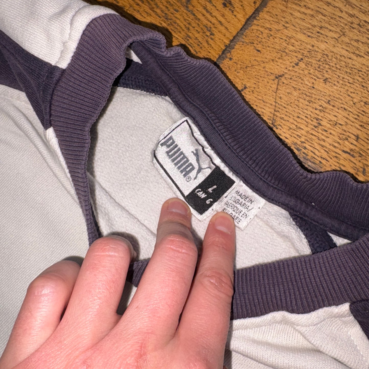 Vintage Puma White Embroidered Sweatshirt - L