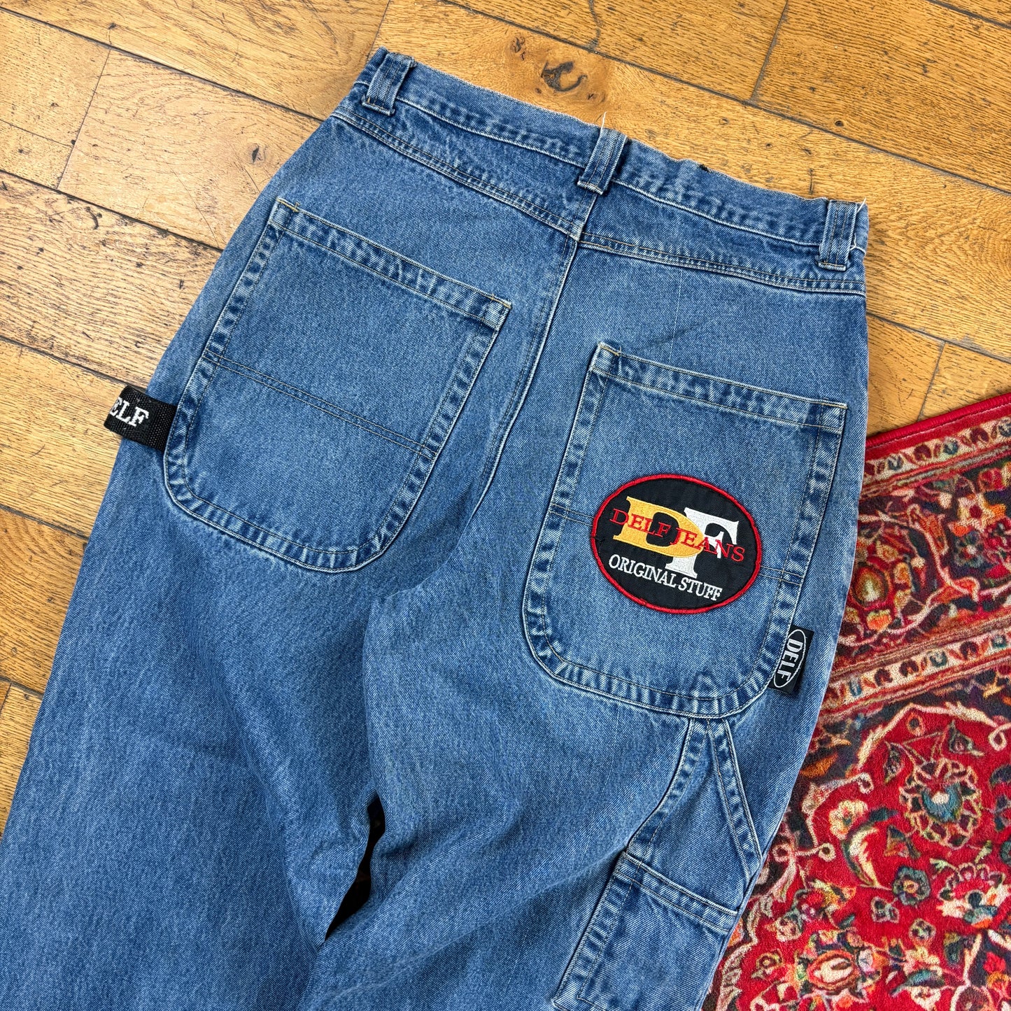 Vintage Delf Blue Carpenter Embroidered Y2K Hip Hop Baggy Jeans - 34