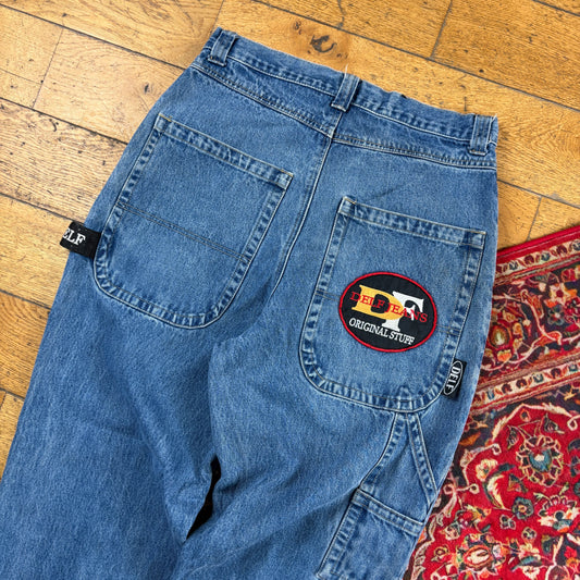 Vintage Delf Blue Carpenter Embroidered Y2K Hip Hop Baggy Jeans - 34