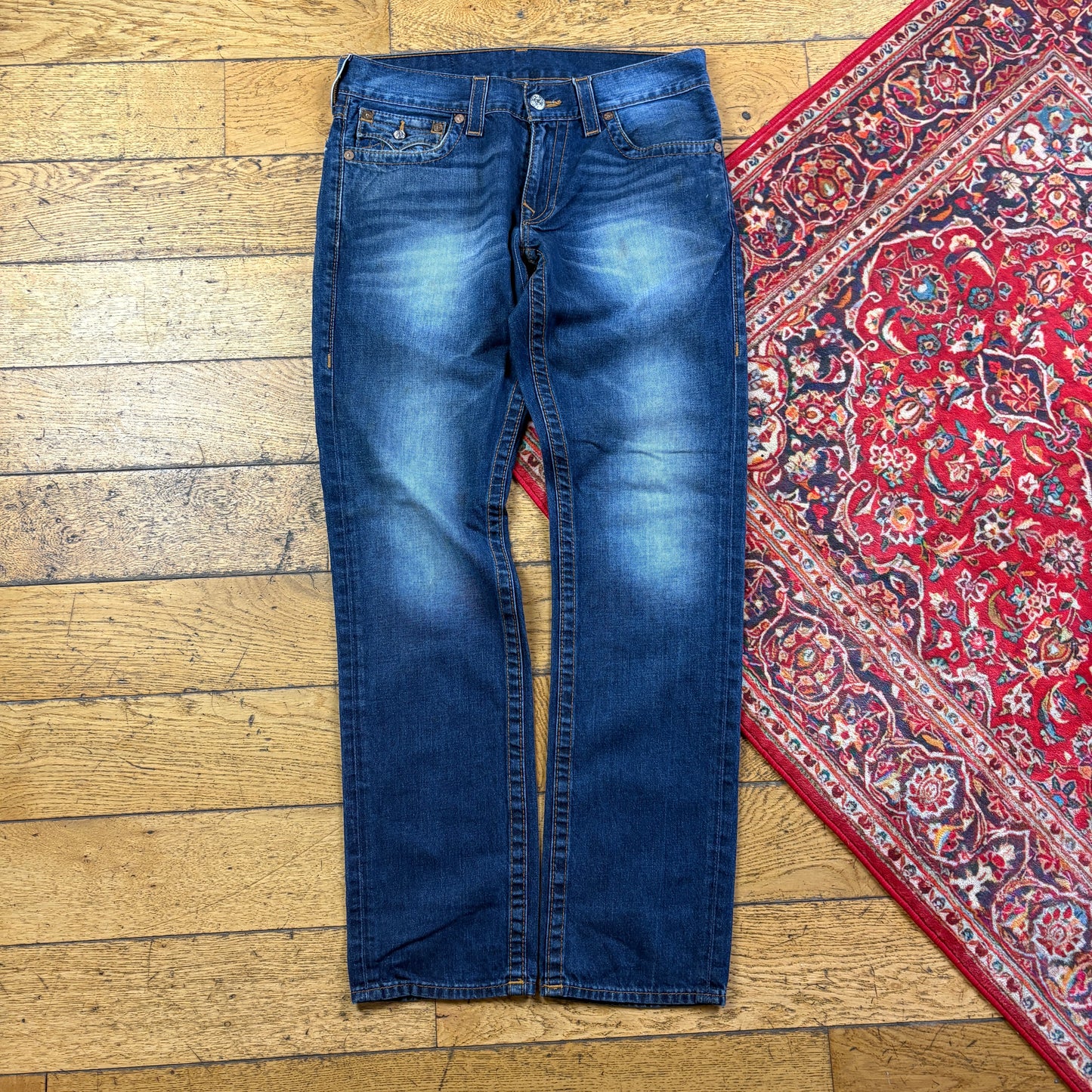Vintage True Religion Blue Embroidered Y2K Hip Hop Straight Jeans - 36