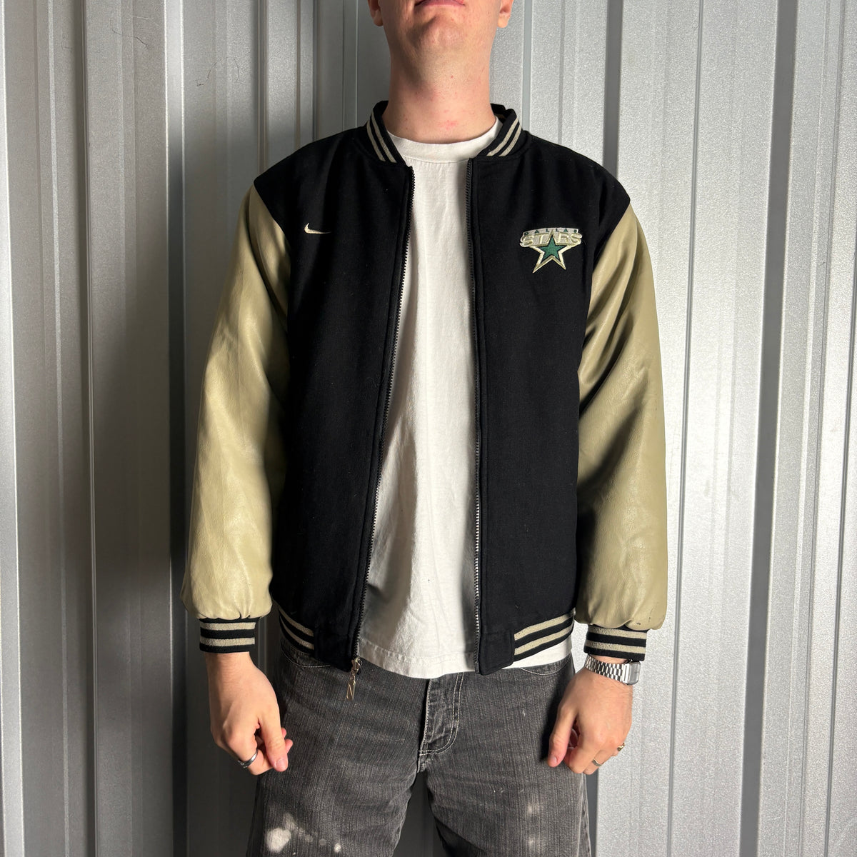 Vintage Nike 90s Dallas Black Varsity Reversible Bomber Jacket - M