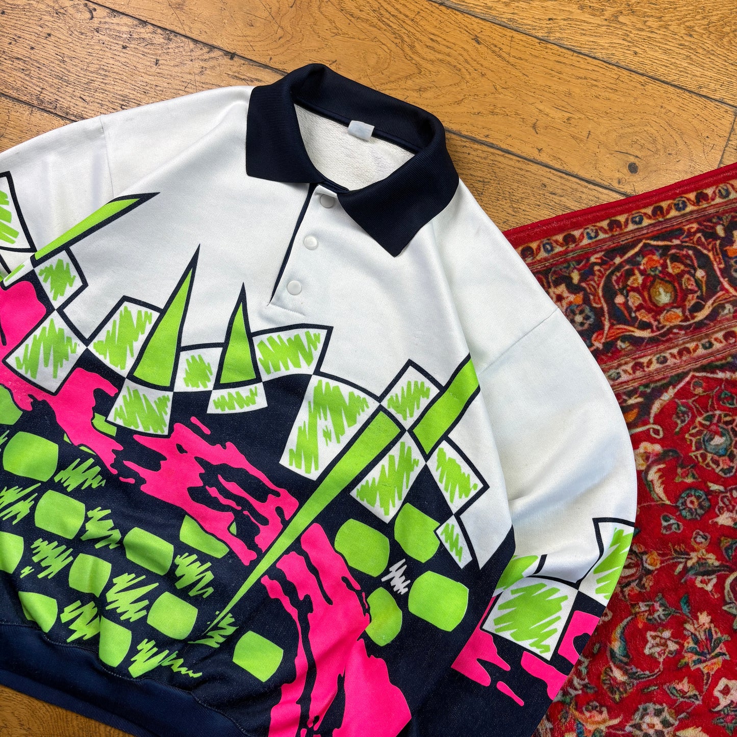 Vintage 90s White Pattern Rugby Polo Sweatshirt - L