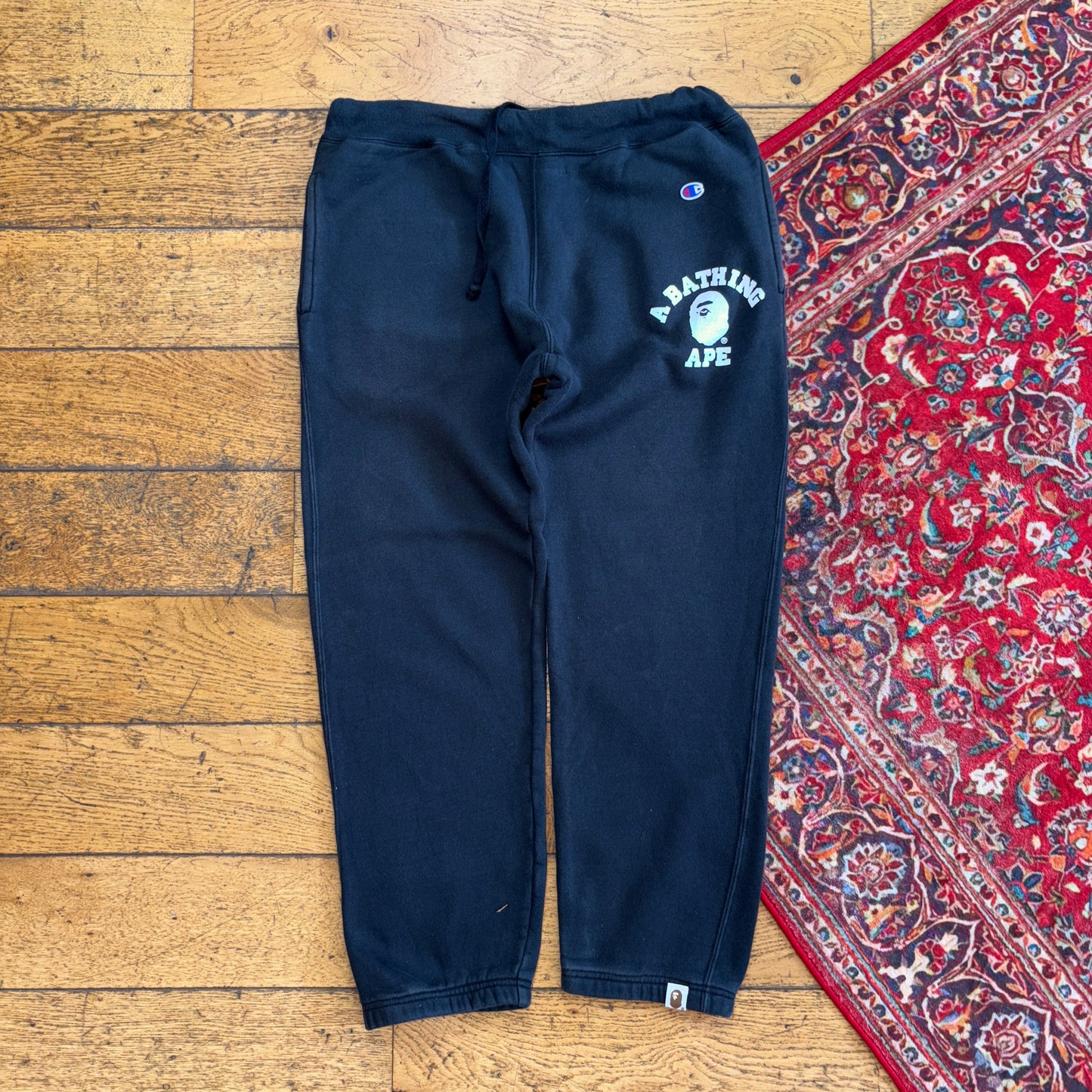 Vintage BAPE Bathing Ape Champion Black Joggers Tracksuit Bottoms - 32S