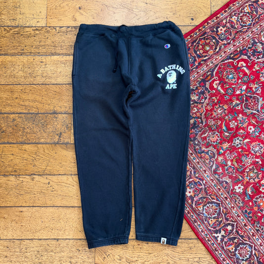 Vintage BAPE Bathing Ape Champion Black Joggers Tracksuit Bottoms - 32S