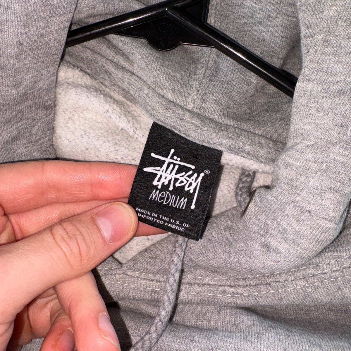 Stussy Stock Logo Grey Hoodie Sweatshirt - M