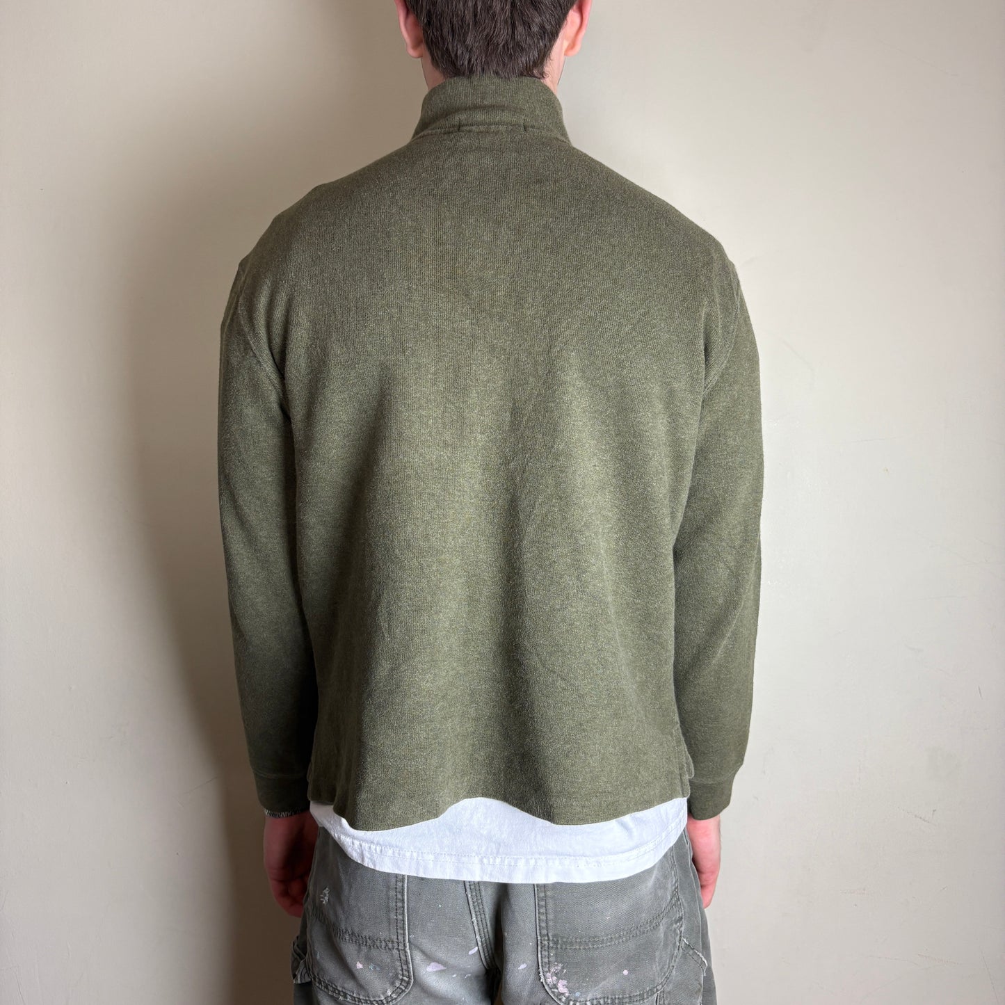 Vintage Ralph Lauren Green Khaki Quarter Zip Knit Jumper - M