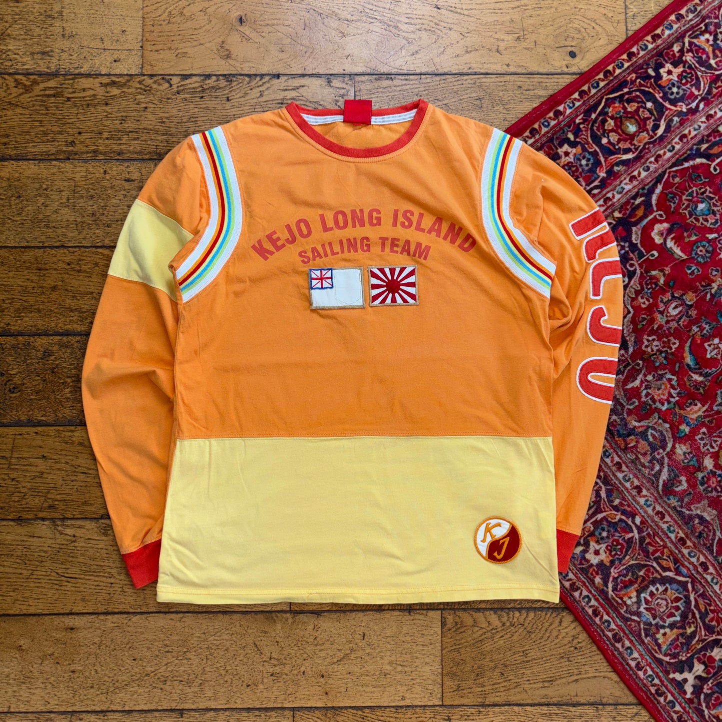 Vintage Orange Japan Sailing Embroidered Long Sleeve Graphic T-Shirt - S
