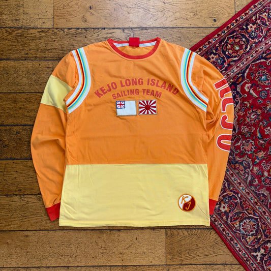 Vintage Orange Japan Sailing Embroidered Long Sleeve Graphic T-Shirt - S